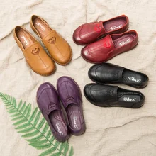 AARDIMI/женские туфли на плоской подошве из натуральной кожи ручной работы в стиле ретро; однотонные туфли без застежки на плоской подошве с круглым носком; женские лоферы; 4 цвета