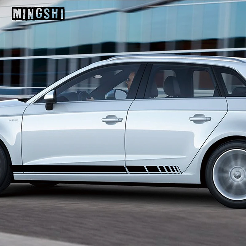 Продажа 2 стороны с логотипом для Audi A3 A4 A5 A6 A7 Q3 Q5 B6 виниловый автомобильный Стайлинг боковые полосы юбка линия талии наклейка авто наклейки графика