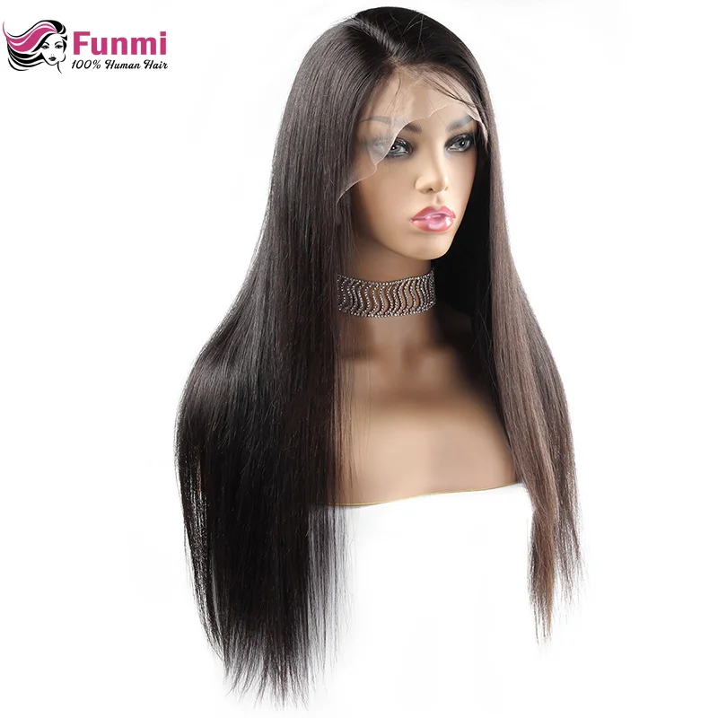 Фунми перуанский Синтетические волосы на кружеве человеческих волос парики для Для женщин Волосы remy прямые Синтетические волосы на