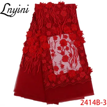 

New Design High Quality African French Tulle Lace Fabric Red Color Nigerian Mesh Net Lace Fabrics for Wedding Party Dress L2414B