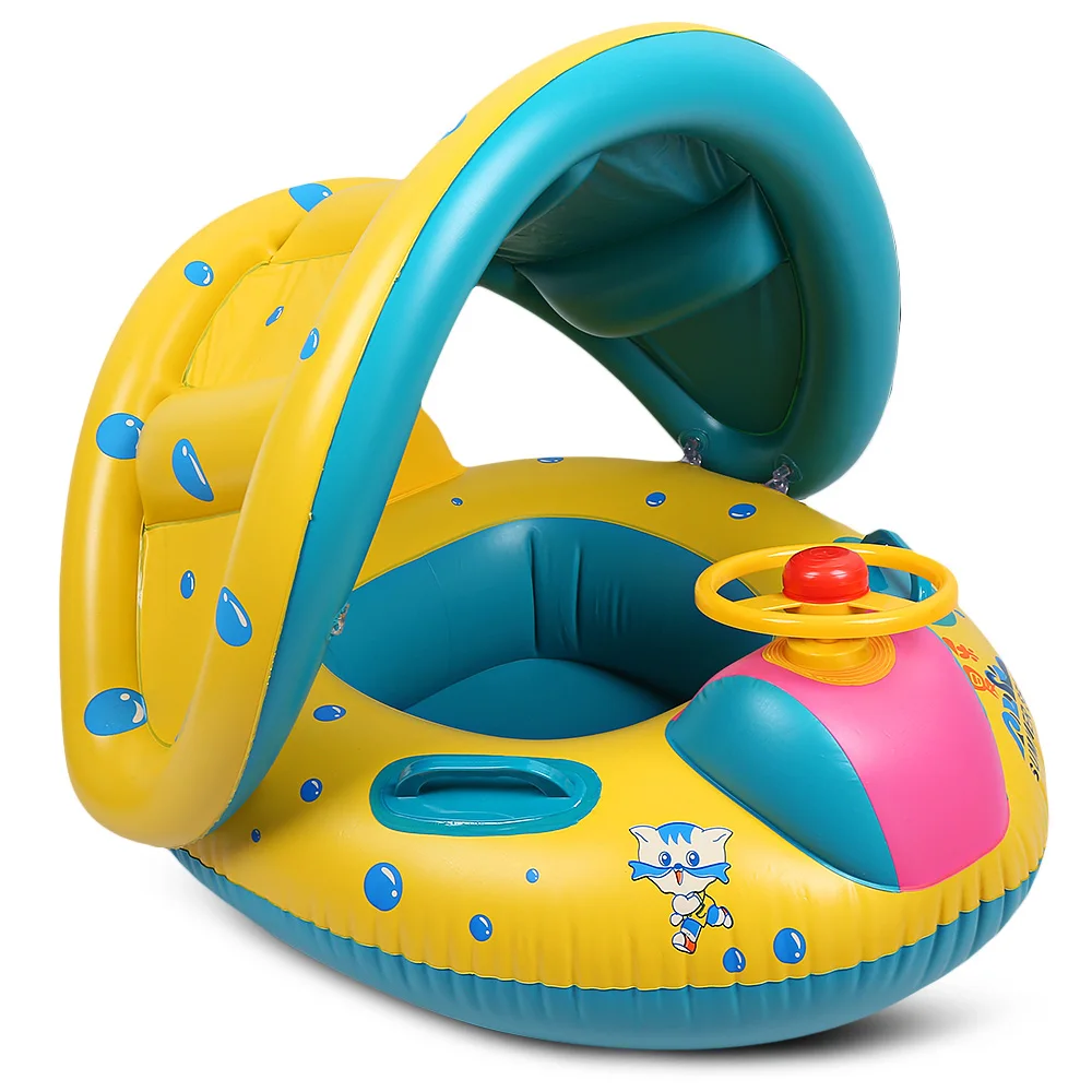 

Inflatable Baby Float Seat Boat With Canopy Infant Swim Rings Baby Swimming Pool Accessories