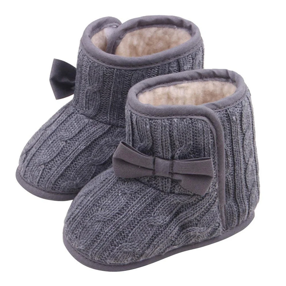 Baby shoesBaby Bowknot Soft Sole Shoes Winter Warm Shoes Boots (Gray)in Boots from Mother