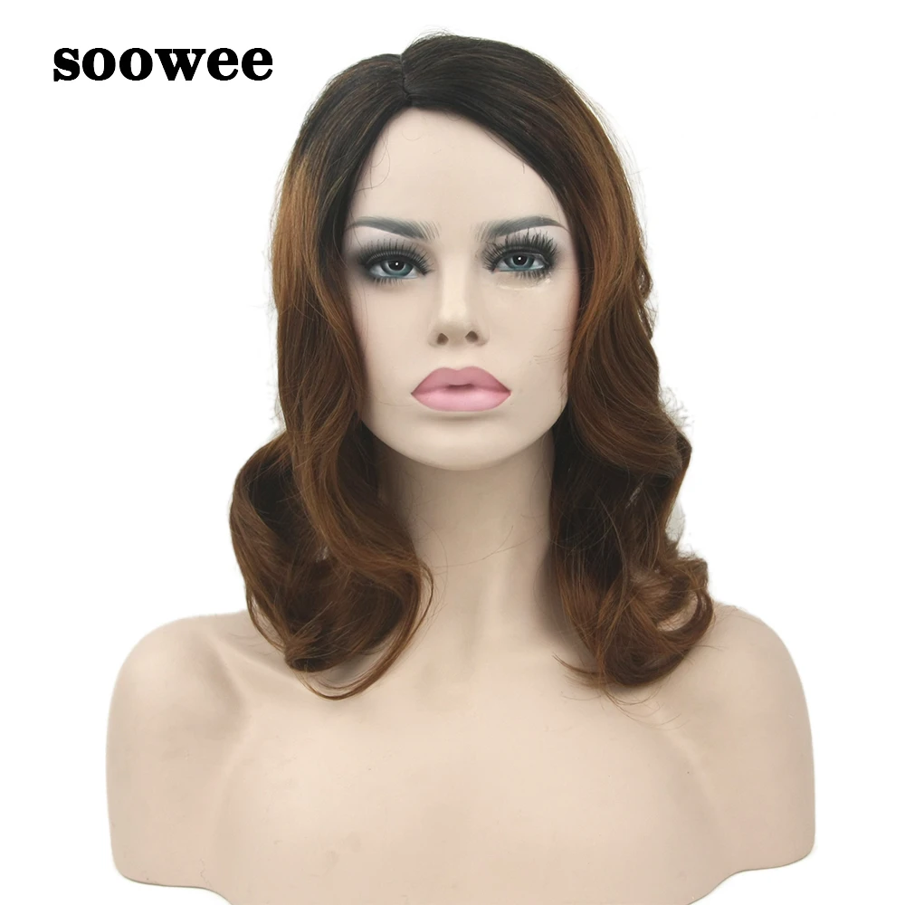 Soowee 50cm False Hair Black to Brown Short Wig Curly Synthetic Hair