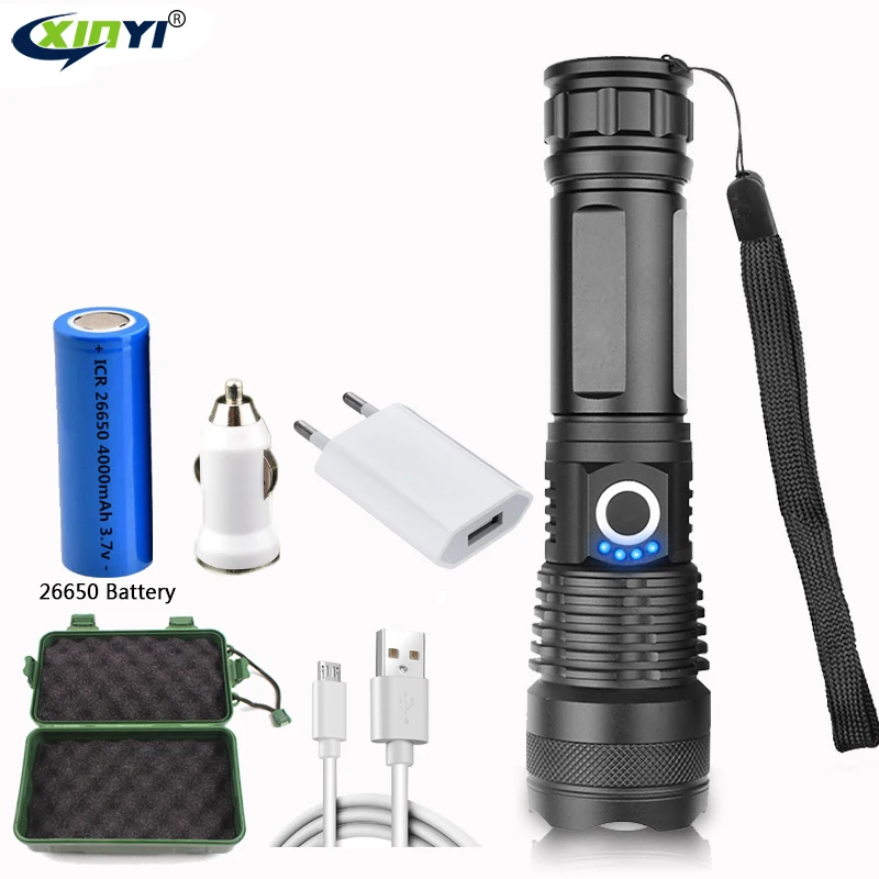 

30000 lumen xhp50 most powerful flashlight usb Zoomable LED torch xhp50 18650 Rechargeable battery hunting