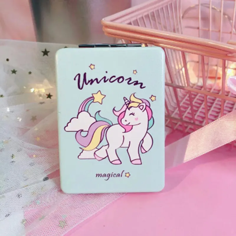 Пигмент Unicorn с зеркальным эффектом мультяшное квадратное складное зеркало карманное двухстороннее косметическое зеркало Красота Макияж Miror розовый/зеленый