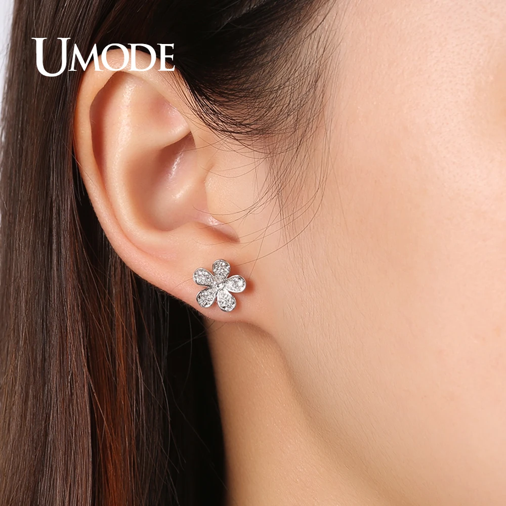 Женские маленькие серьги гвоздики UMODE белого и золотого цвета с блестящим