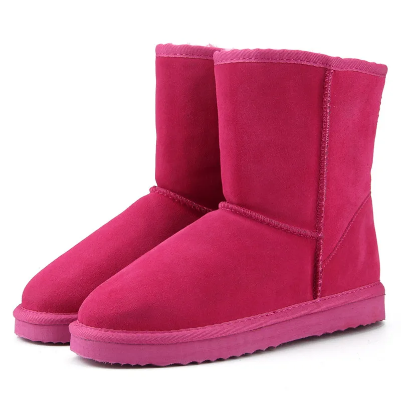 JXANG/высококачественные австралийские классические зимние сапоги из натуральной кожи на меху женские ботинки теплая зимняя обувь для женщин большие размеры - Цвет: Rose Red