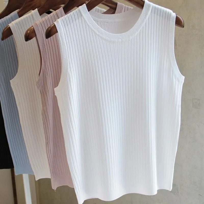 Knitted Vests Women Top O-neck Solid Tank Blusas Mujer De Moda Spring Summer New Fashion Female Sleeveless Casual Thin Tops 4588 Knitted Vests Women Top O-neck Solid Tank Blusas Mujer De Moda 2020 Summer Fashion Female Sleeveless Casual Thin Tops womens cami