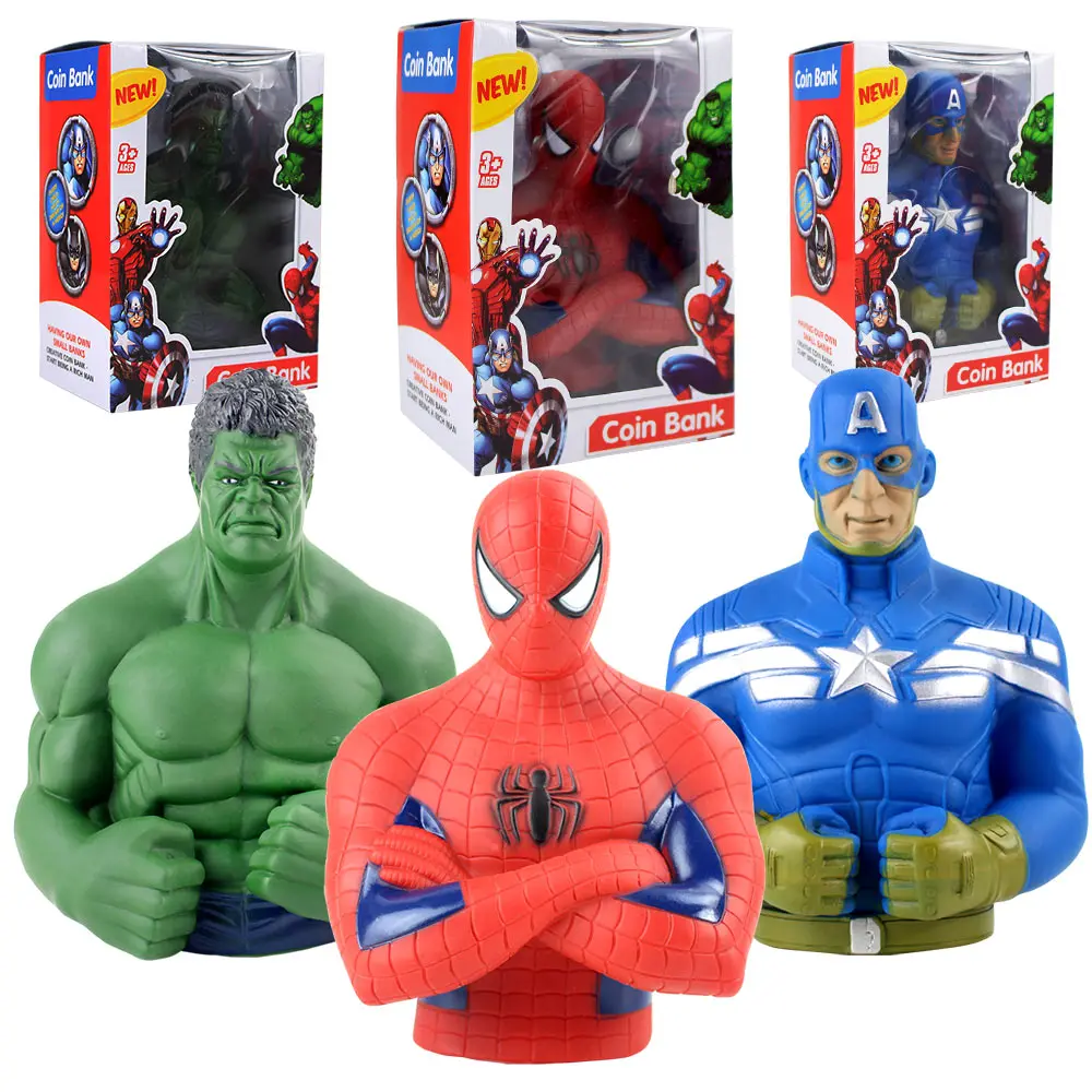 

15cm Avengers Spiderman Captain America Hulk Superhero Coin Bank PVC Action Figure Collectible Model Toys