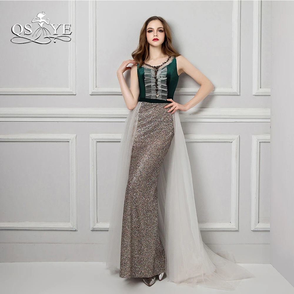 QSYYE 2018 Vintage Saudi Arabia Evening Dresses V neck Green Velvet Floor Length Beaded Prom