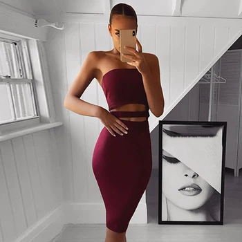 

Seamyla Women Bandage Dress 2020 New Arrivals Sexy Vestidos Bodycon Celebrity Club Party Dresses Strapless Summer Dress Wine Red