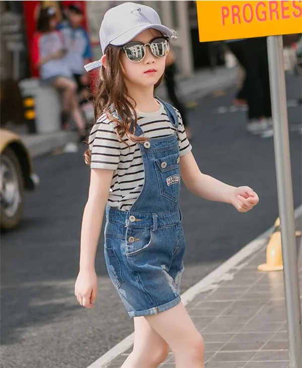 Rlyaeiz/ г. летние детские комбинезоны для девочек джинсовые шорты Повседневная одежда комбинезон на подтяжках джинсовые шорты для От 4 до 13 лет