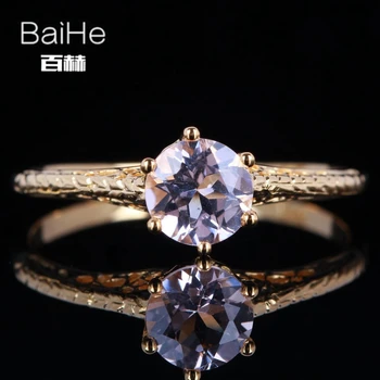 

BAIHE Solid 14K Yellow Gold 0.72CT Certified Pink Flawless Genuine Morganite Engagement Women Trendy Jewelry Gift Morganite Ring