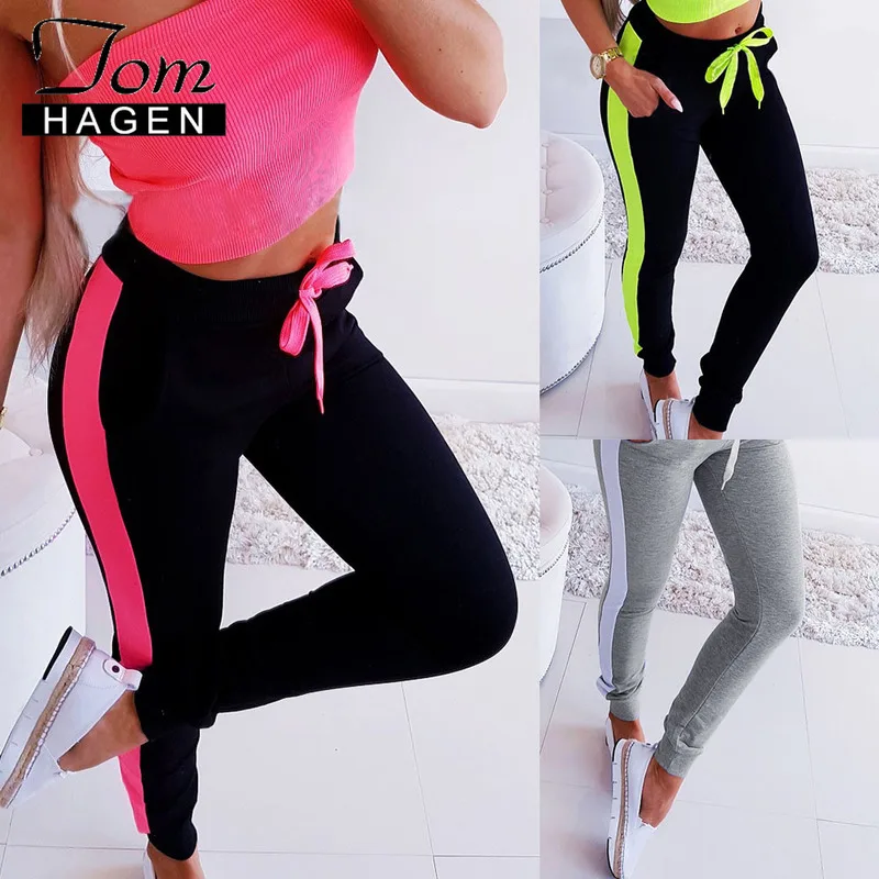 

Tom Hagen Neon Green Pants for Women Cotton Sweat Harajuku Pants Women's Sweatpants and Joggers High Waist Pants with Belt 2019