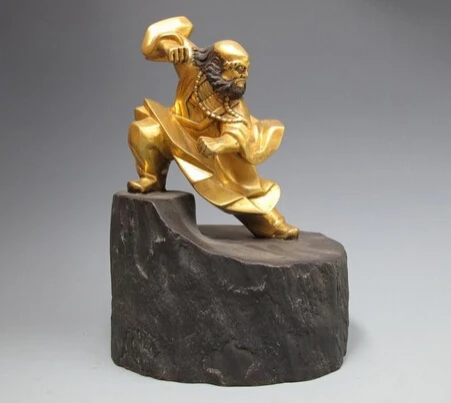 

004899 China 100% Pure Bronze 24K Gold Shaolin Temple Dharma ancestor Buddha Statue