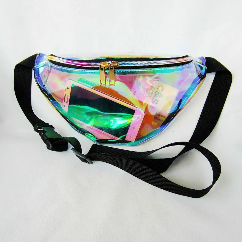 Радужная прозрачная сумка в стиле панк поясная сумка панк Бум Сумка шикарная сумка из голографической ткани модная поясная сумка