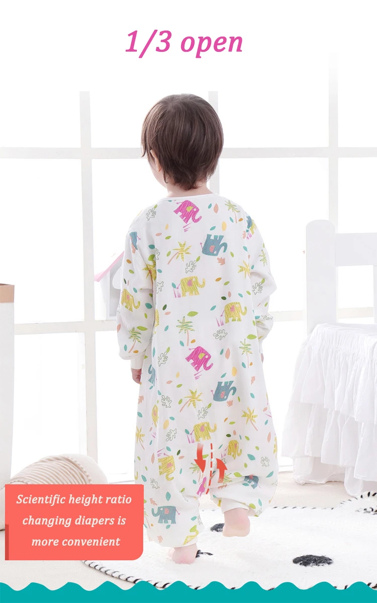 Весенняя одежда для маленьких марли спальный мешок Разделение свободного кроя пижамы для детей в возрасте от 6 слоев марли хлопка натурального шелка печати, не-Флюоресцентный детский спальный мешок