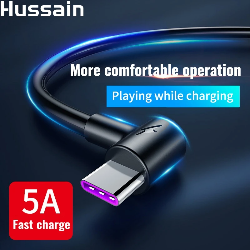 

Hussain 5A USB Type C 90 Degree USB C Cable for Samsung Galaxy S10 S9 Plus Xiaomi Mi 9 8 6 MAX 3 USB C Fast Charging Data Cable
