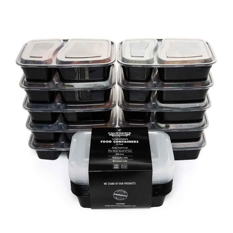 

10 Pcs Plastic Reusable Bento Box Meal Storage Food Prep Lunch Box 2 Compartment Reusable Microwavable Containers Home Lunchbox