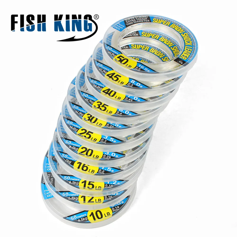 FISH KING, японский материал, Фторуглеродные Лески, 50 м, углеродное волокно, леска для ловли карпа, 10-50 фунтов