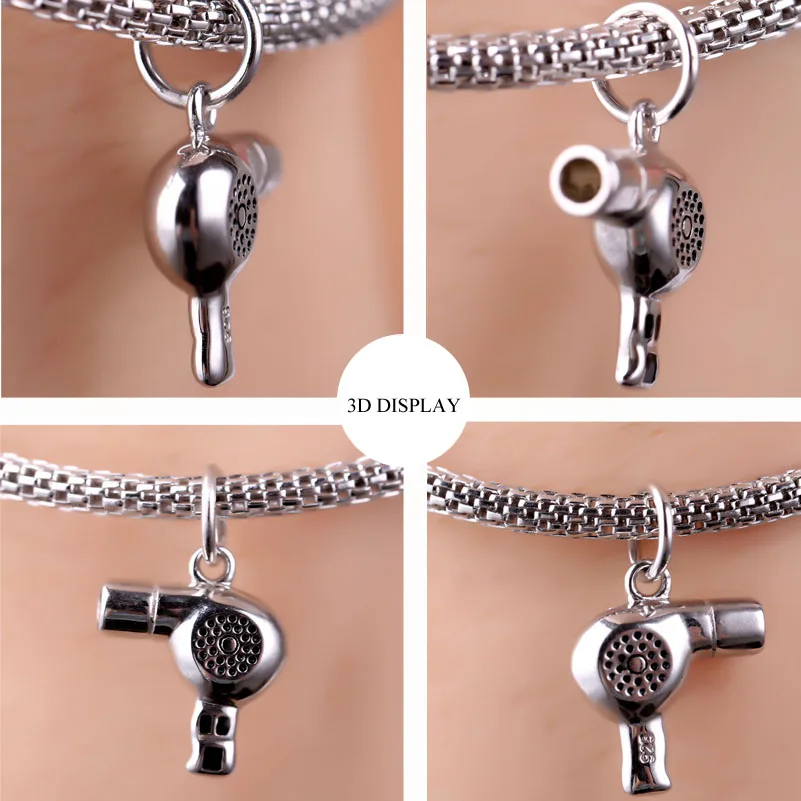 Zhaoru 925 Sterling Silver Enamal Hair dryer Pendant Charm Fit Pandora Bracelet & Bangle & Necklace DIY Jewelry Charm ZP2532 Fine Jewelry