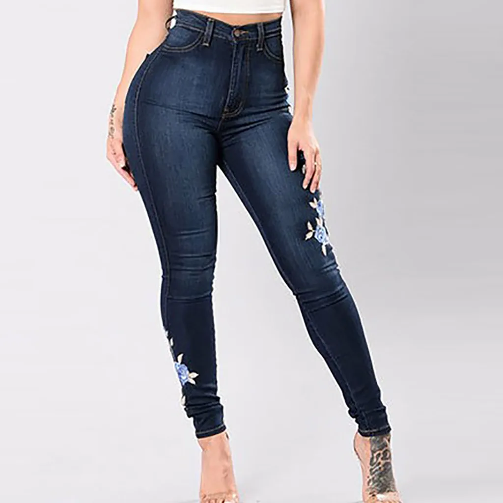 

Women Sexy Jeans Pants Long Trousers Embroidery High Waist Office Plus Size Denim Capris Zipper Lady Trousers Slim Pantalones