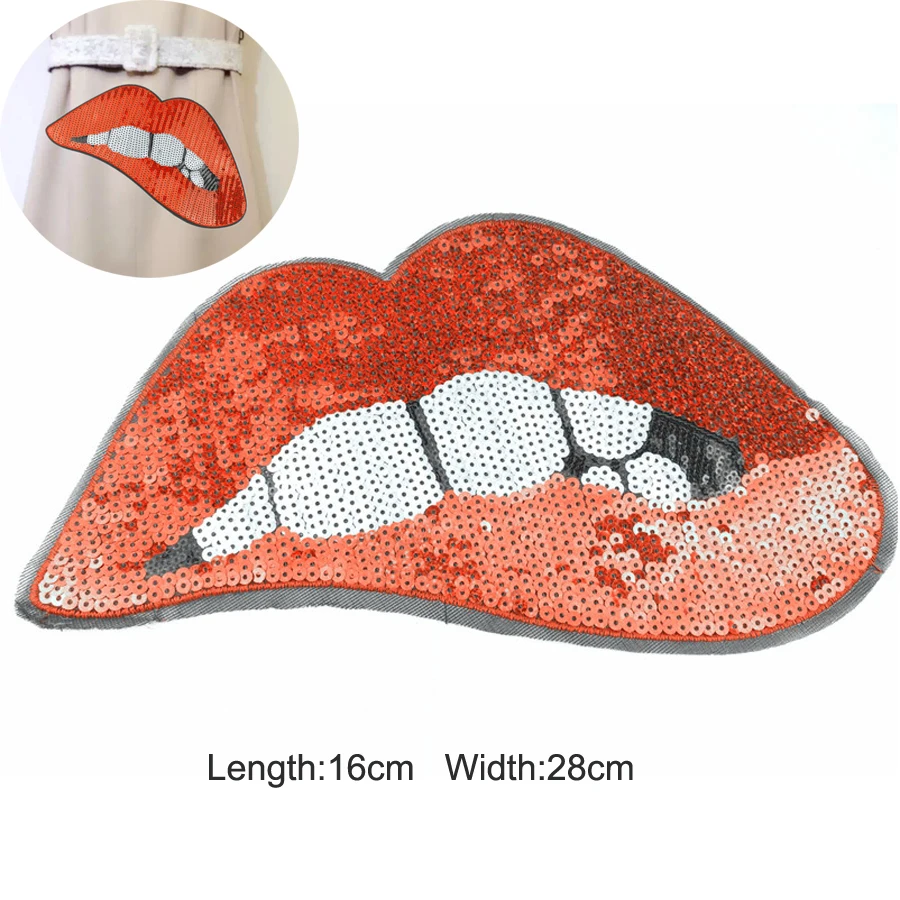 

1PC Big Lip Patch Sew On Patches For Clothes Sew On Sequin Applique Applications Motif Embroidery Patches DIY Accessories