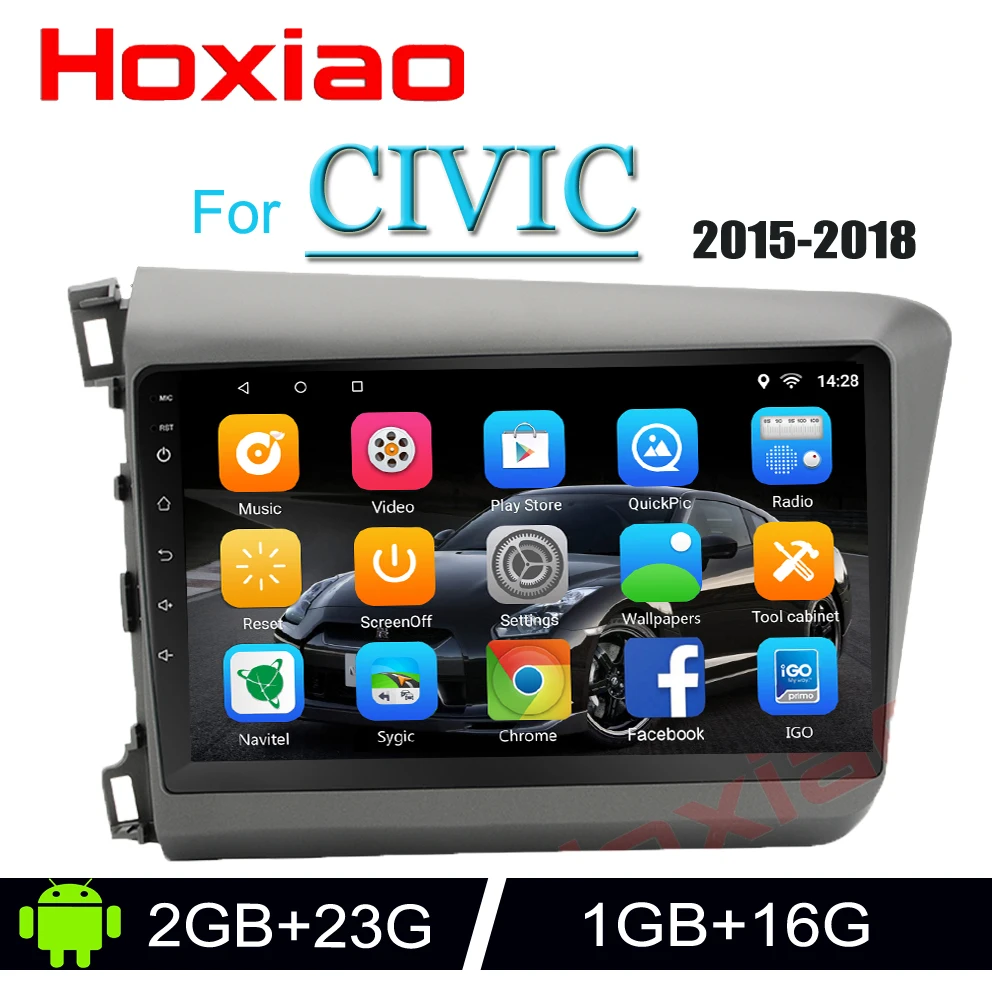 

Hoxiao for Honda civic 2012-2015 Android 6.0 GPS HD multimedia player map navigation WIFI BT RDS NO DVD 9 inch 2DIN car radio