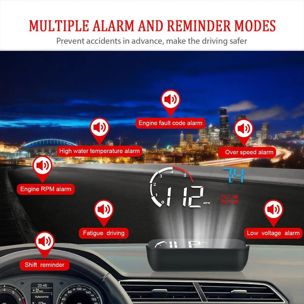 Автомобильный OBD2 II Hud Дисплей цифровой спидометр с сигналом превышения скорости предупреждение о высоком напряжении электронный будильник Системы лобовое стекло проектор r20