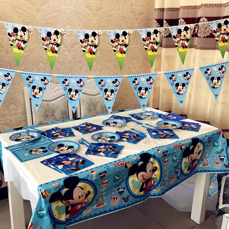 Mickey Mouse Birthday Party Supplies Disposable Tablecloths And Banner Flags Tableware Sets Decorations Baby Shower Favor Ideas Disposable Party Tableware Aliexpress