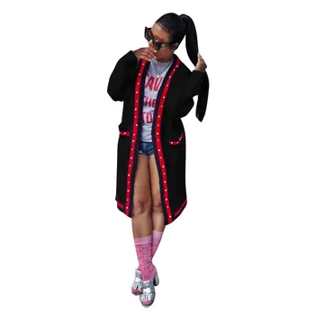 

patchwork pockets open stitch beading female trench winter fashion turn-down collar sheath slim full woman long trench