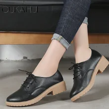 OUKAHUI/Новые Модные осенние женские туфли-оксфорды в британском стиле; повседневные туфли из натуральной кожи на квадратном каблуке 3,5 см; маленькие размеры 33-41