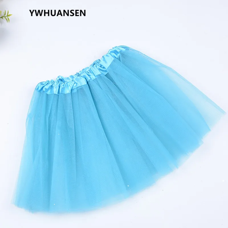 YWHUANSEN 3-слойная фатиновая праздничная одежда для девочек, платье принцессы, белая юбка-пачка для детей танцевальные летние шорты Пышная юбка Saias Menina, костюм - Цвет: Небесно-голубой