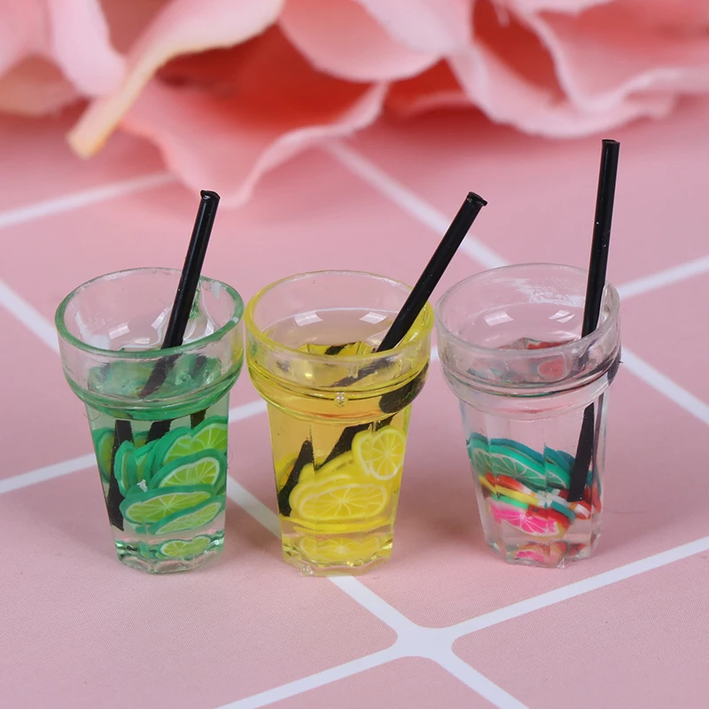 1/12 Dollhouse Miniature Food Mini Resin Fruit Bottle Simulation Drinks Model Toys Fruit Drink Play Dollhouse Dolls Accessories