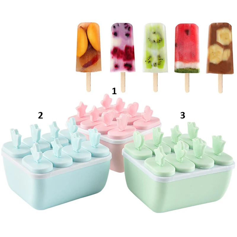 Новая ручка плесень лоток кухня 3 цвета 8 ячеек замороженный кубик льда Форма для мороженого самодельный Лед Крем инструменты для приготовления пищи