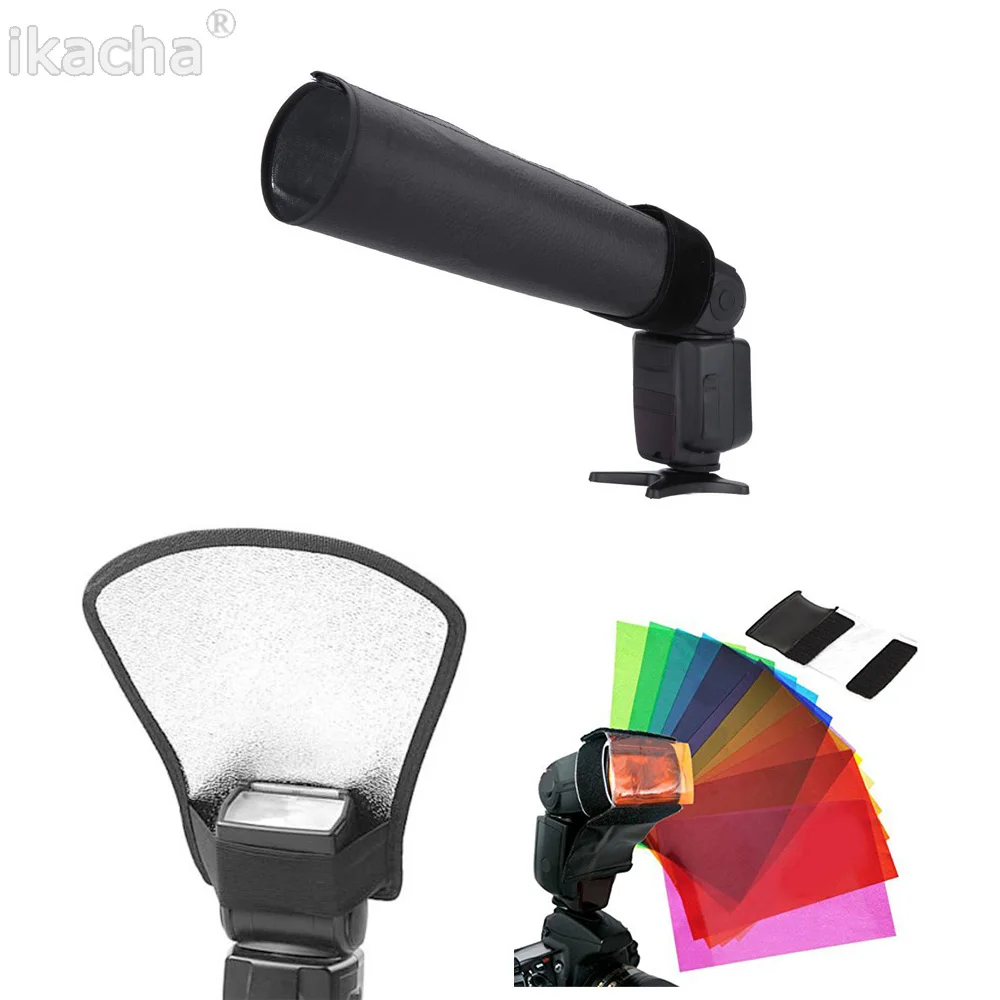 12Colors card Flash Diffuser Kit+silverwhite Reflector+Foldable Beam Snoot