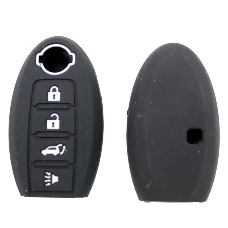 Black 4 Buttons Remote Key Fob Case Silicone Cover Fit For Nissan
