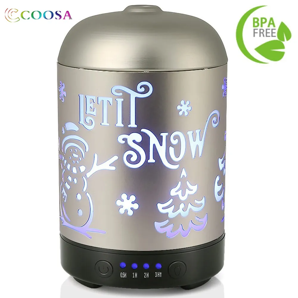

COOSA 100ml Silver Christmas Pattern Essential Oil Diffuser with 4 Time Setting Cool Mist Lamp Humidifier for Home and Office
