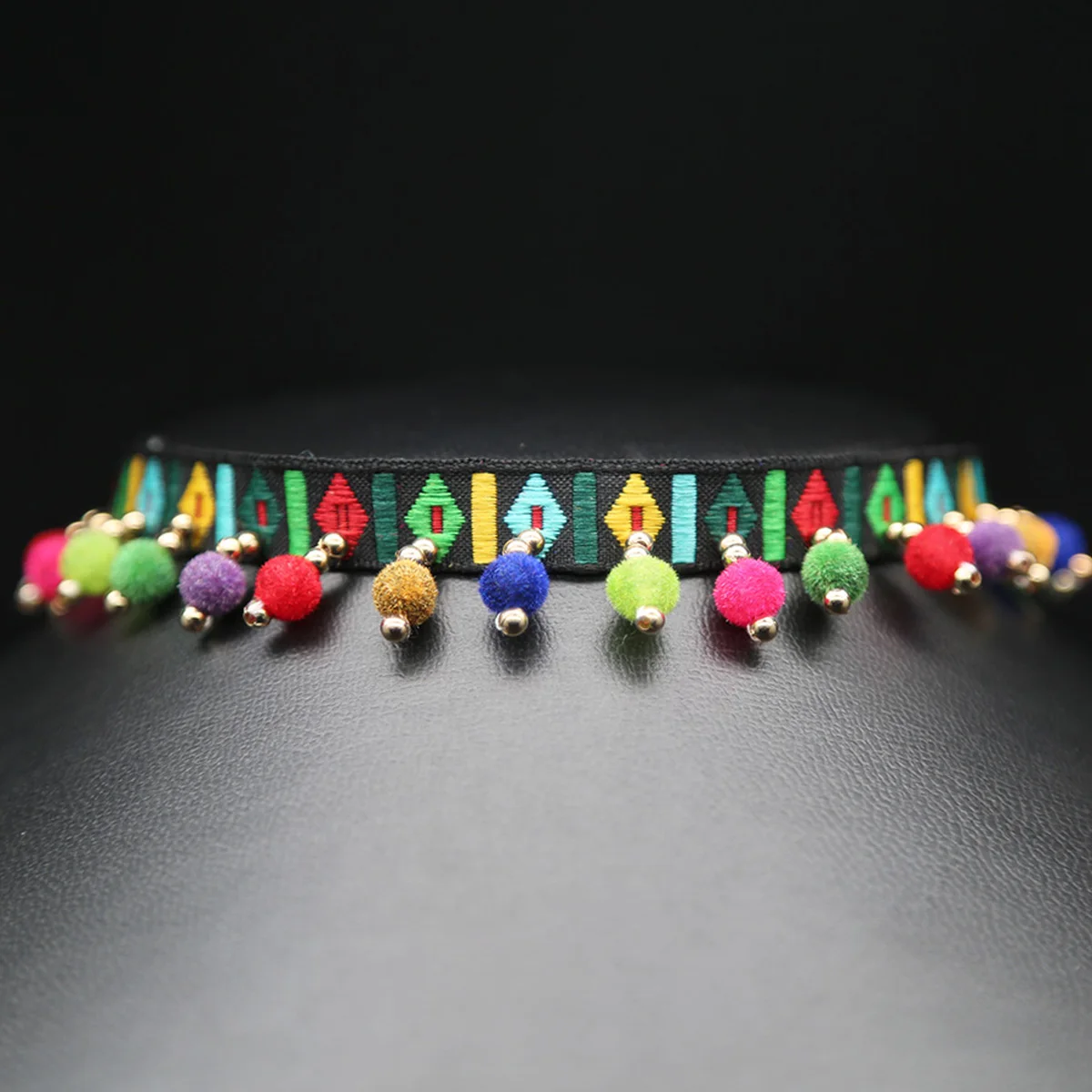 Vintage Ethnic Choker Necklace Handmade Embroidery Tassel Colorful Balls Pendants Necklace Tribe Statement Collares Jewelry
