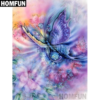

HOMFUN Full Square/Round Drill 5D DIY Diamond Painting "Butterfly Flower" Embroidery Cross Stitch 5D Home Decor Gift A01964