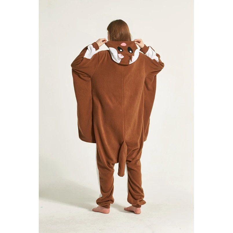 Коричневый Flying Rat животных пижамы Onesie Толстовка для взрослых Для женщин Для мужчин Пижама праздника Хэллоуин пижамы руно полной длины