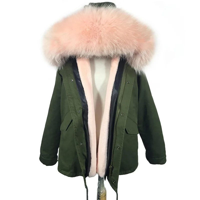 Soperwillton, новинка, зимняя женская куртка, армейский зеленый, большой воротник из меха енота, пальто, Цветные парки, верхняя одежда, куртки для женщин# A444 - Цвет: pink