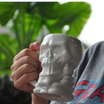 

1Pcs New KEYAMA white skeleton ceramic breakfast milk mugs Strange special mugs Halloween gifts Office Decorative coffee cups
