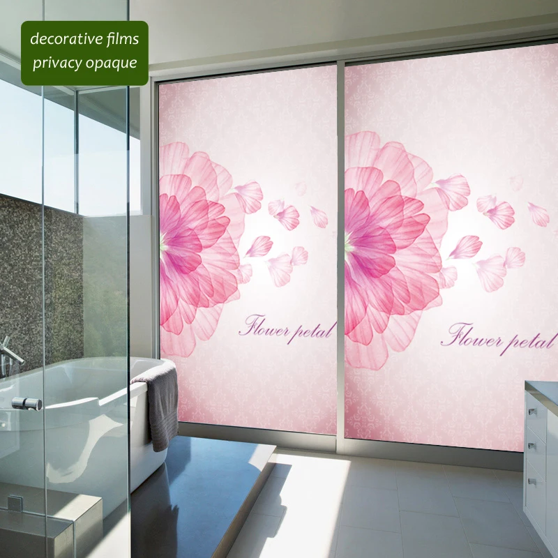 Custom Made Size Decorative Stained Glass Window Film No Glue Closet Wardrobe Stickers Static Home Decor PVC Pink Flowers KK76 | Дом и сад