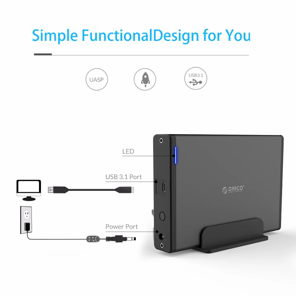 2.5 inch hdd enclosure ORICO 3.5 inch HDD Case Type C Hard Drive Enclosure SATA  to USB 3.1 External Hard Drive Reader for 2.5/3.5'' HDD Support 16TB harddrive case HDD Box Enclosures
