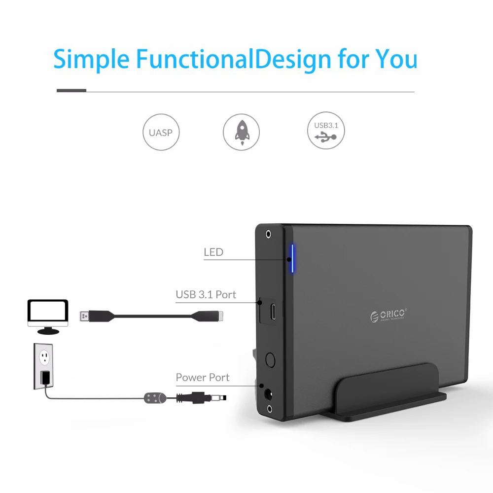 Caixa de Armazenamento Usb3.1 para Sata3.0 Orico Polegadas Tipo-c Case Externo Hdd Ssd Disco Rígido Doca Gabinete 5 Gbps Destacável 8 tb 3.5 - Imagem 6