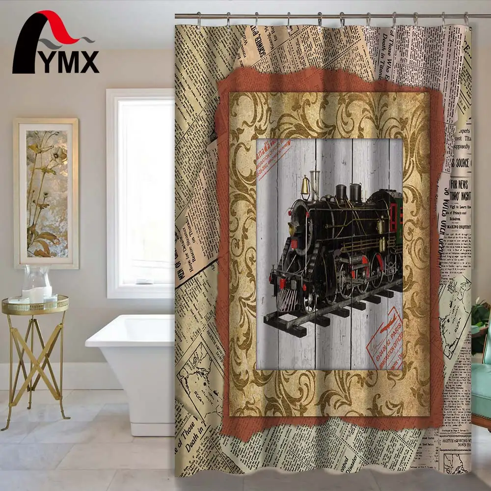 Retro Transportation Waterproof Polyester Shower Curtain Bathroom