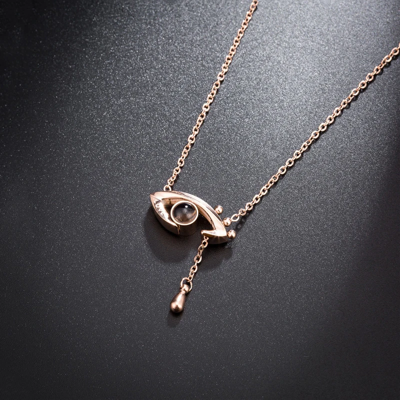 

New Arrival Eye Shape 100 languages I Love You Charm Pendant Necklace Fashion Women Romantic Love Memory Wedding Necklace