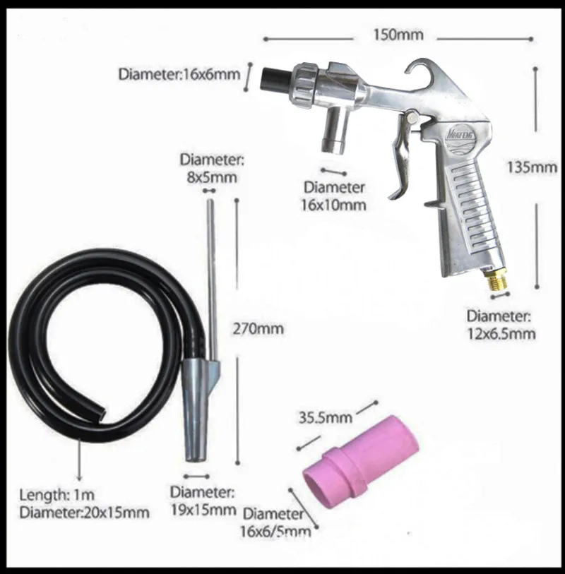 Высококачественный абразивный воздушный Пескоструйный пистолет комплект 1 керамическое сопло 1 стальное сопло 1 всасывающая труба для песка промышленный Пескоструйный пистолет