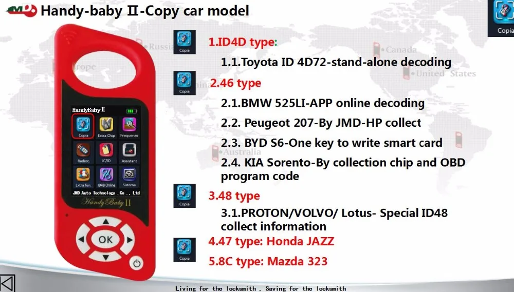 HKCYSEA JMD Handy Baby2 ключевой программист для 4C/4D/T5(11,12, 13,33)/г(80 бит)/46/47/48 King Красный Чип-диод лампочка с JMD OBD для удобный детский 2